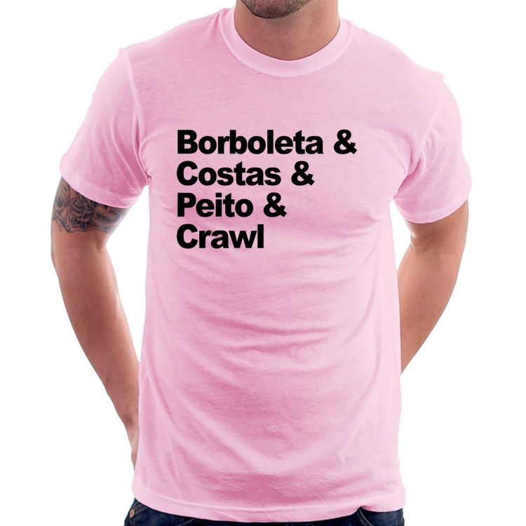 Camiseta Borboleta & Costas & Peito & Crawl - Rosa Bebê