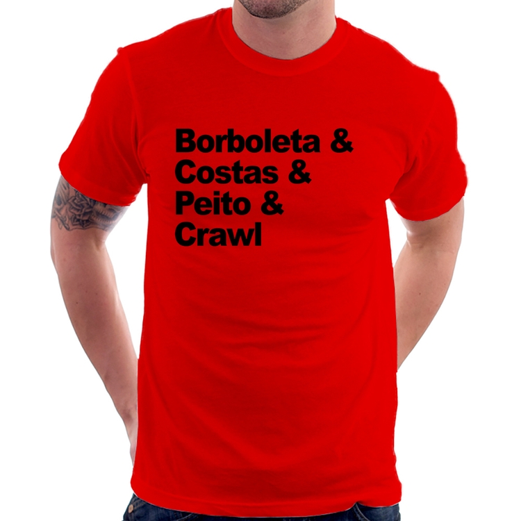 Camiseta Borboleta & Costas & Peito & Crawl - Vermelha