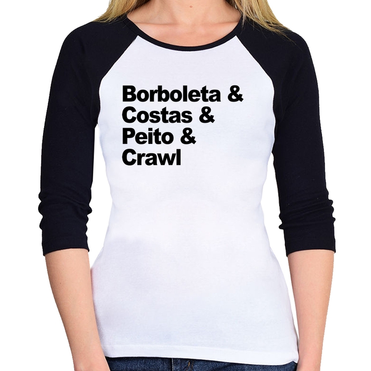 Baby Look Raglan Borboleta & Costas & Peito & Crawl Manga 3/4