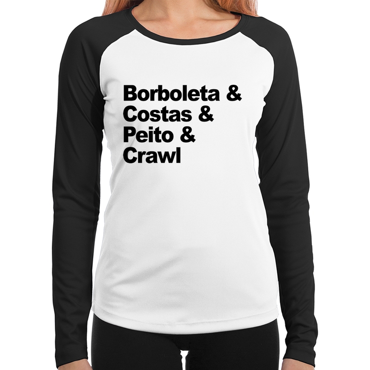 Baby Look Raglan Borboleta & Costas & Peito & Crawl Manga Longa