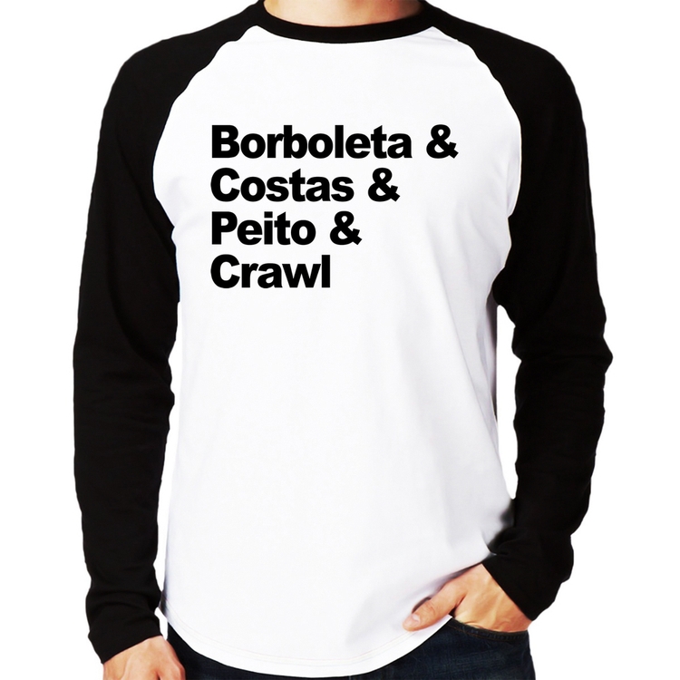 Camiseta Raglan Borboleta & Costas & Peito & Crawl Manga Longa