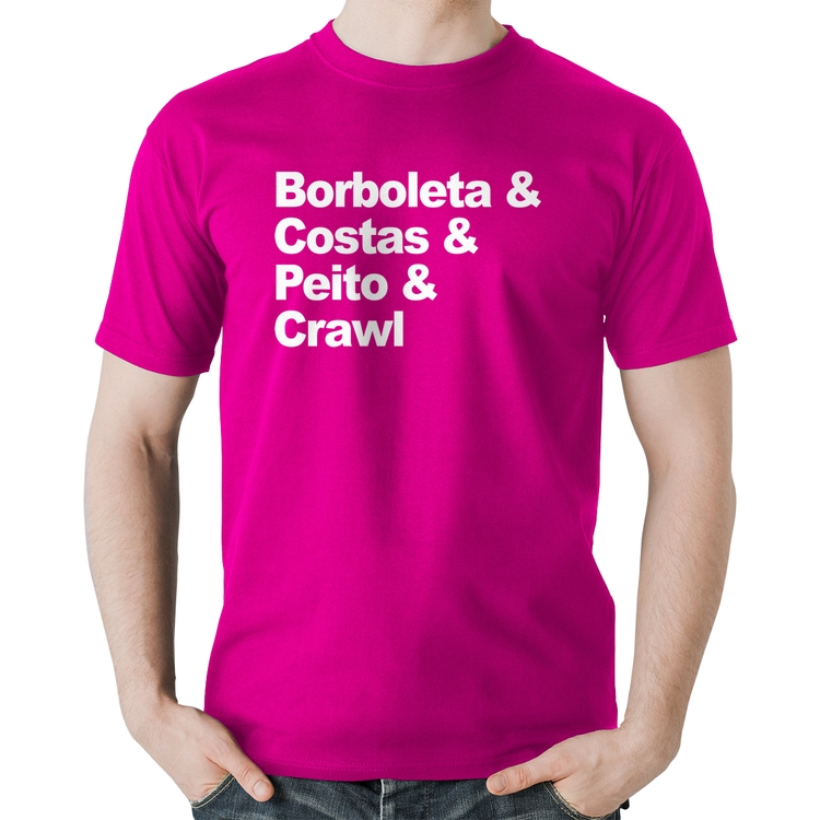 Camiseta Algodão Borboleta & Costas & Peito & Crawl - Rosa