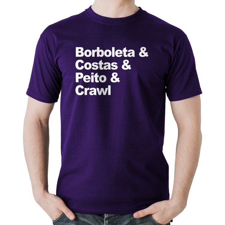 Camiseta Algodão Borboleta & Costas & Peito & Crawl - Roxa