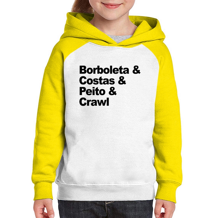 Moletom Infantil Borboleta & Costas & Peito & Crawl - Branco/Amarelo