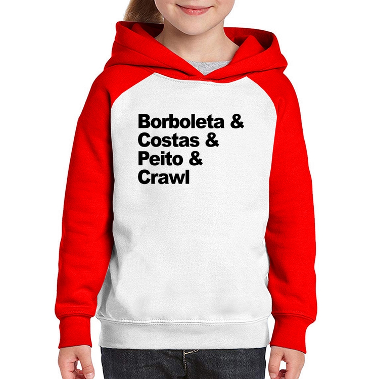 Moletom Infantil Borboleta & Costas & Peito & Crawl - Branco/Vermelho