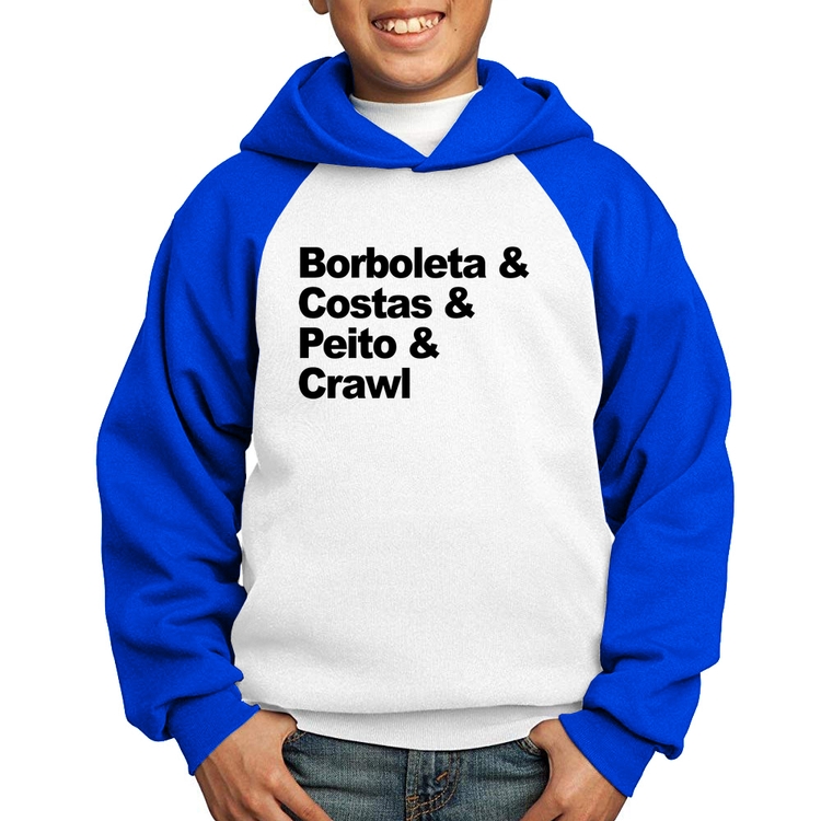 Moletom Infantil Borboleta & Costas & Peito & Crawl - Branco/Azul