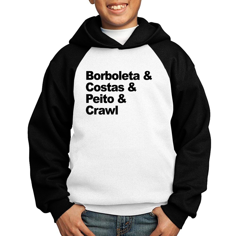 Moletom Infantil Borboleta & Costas & Peito & Crawl - Branco/Preto