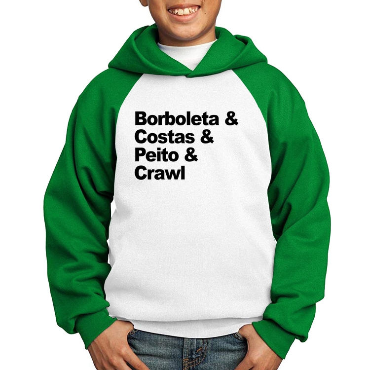 Moletom Infantil Borboleta & Costas & Peito & Crawl - Branco/Verde