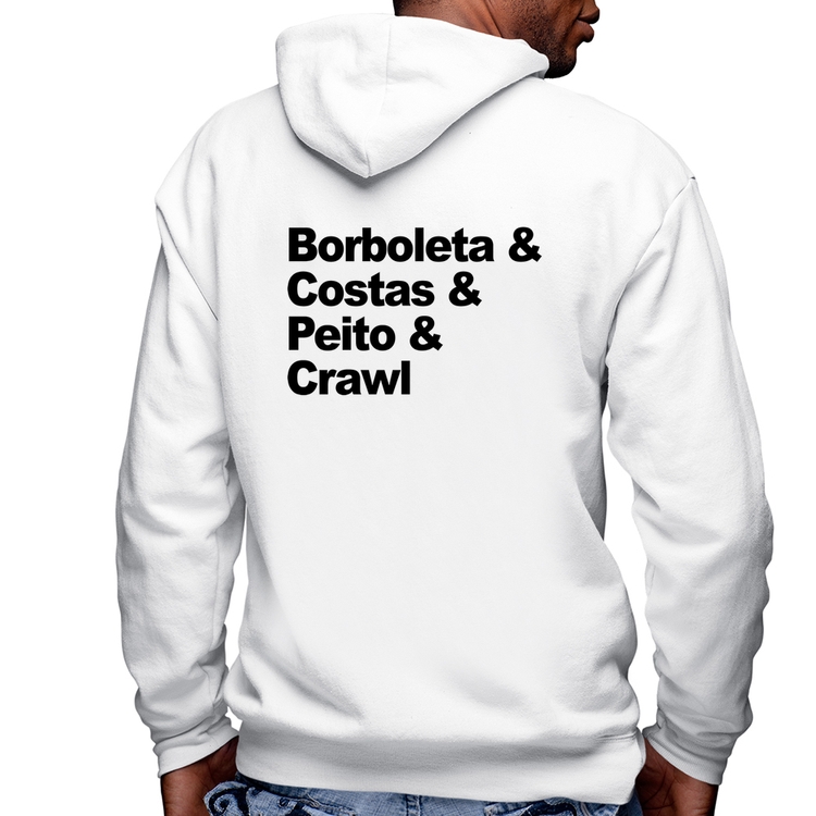 Blusa Moletom Borboleta & Costas & Peito & Crawl Masculina com Capuz e Zíper - Branca