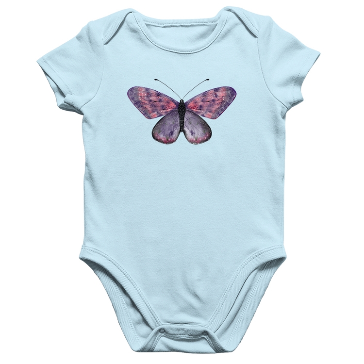 Body Bebê Algodão Borboleta Lilás - Azul Bebê