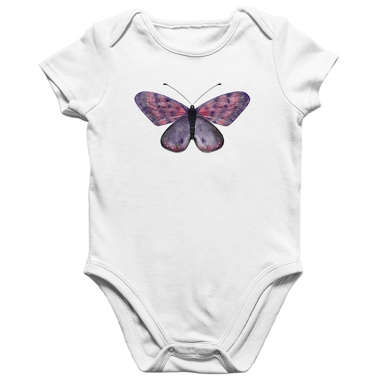 Body Bebê Algodão Borboleta Lilás - Branco
