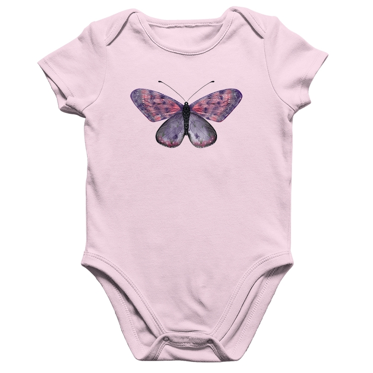Body Bebê Algodão Borboleta Lilás - Rosa Bebê