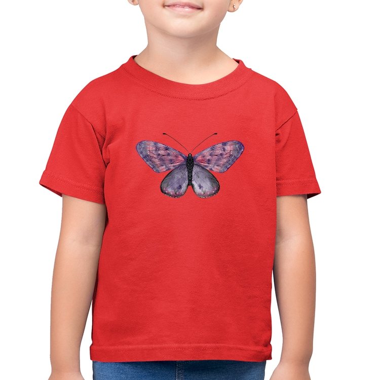 Camiseta Algodão Infantil Borboleta Lilás - Vermelha