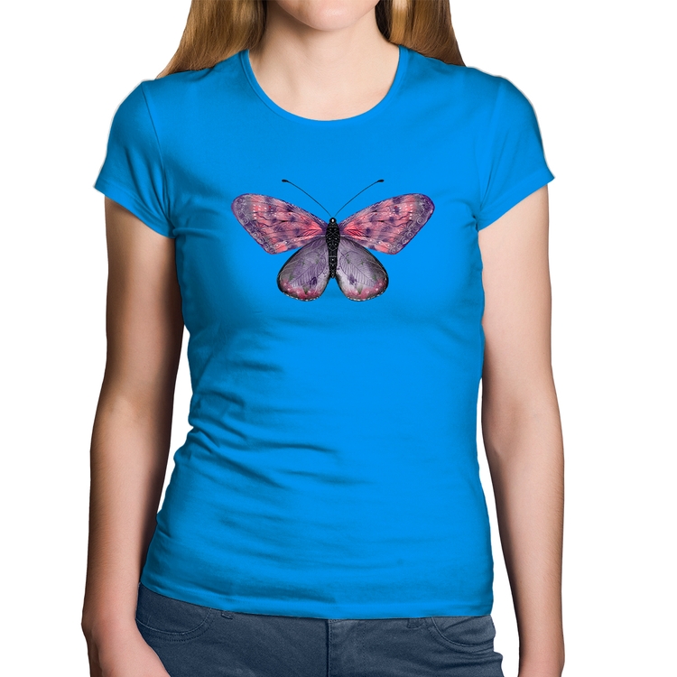 Baby Look Algodão Borboleta Lilás - Azul