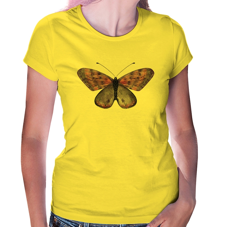 Baby Look Borboleta Lilás - Amarela