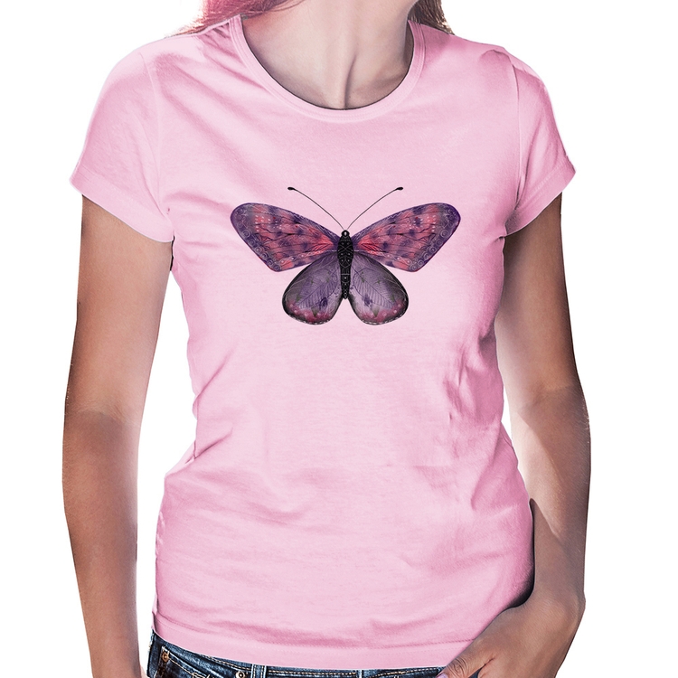 Baby Look Borboleta Lilás - Rosa Bebê