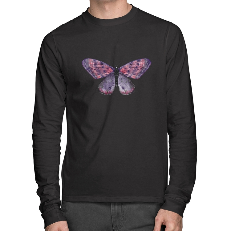 Camiseta Algodão Borboleta Lilás Manga Longa