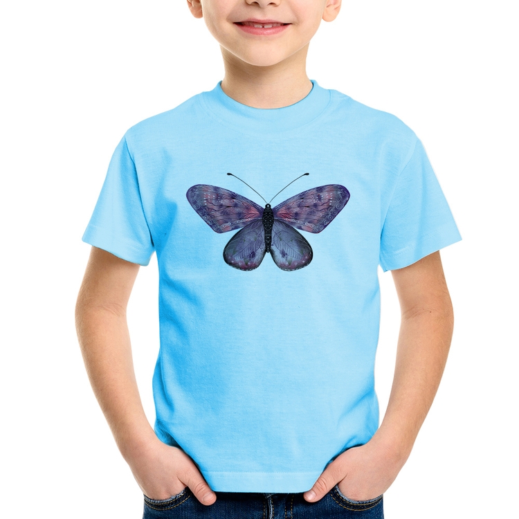Camiseta Infantil Borboleta Lilás - Azul Bebê