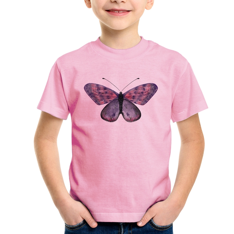 Camiseta Infantil Borboleta Lilás - Rosa Bebê
