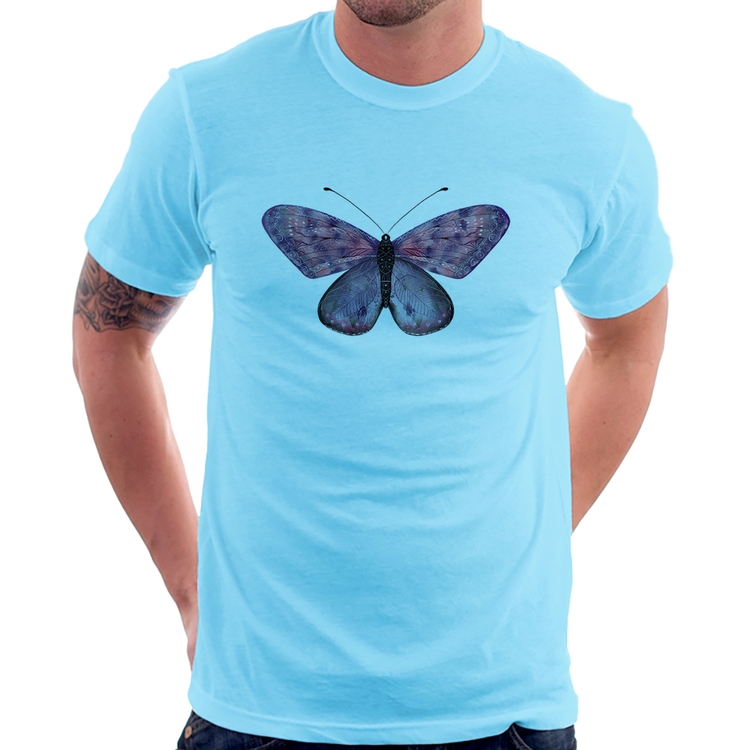 Camiseta Borboleta Lilás - Azul Bebê