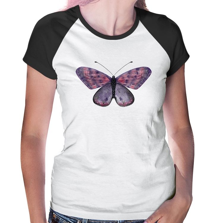 Baby Look Raglan Borboleta Lilás