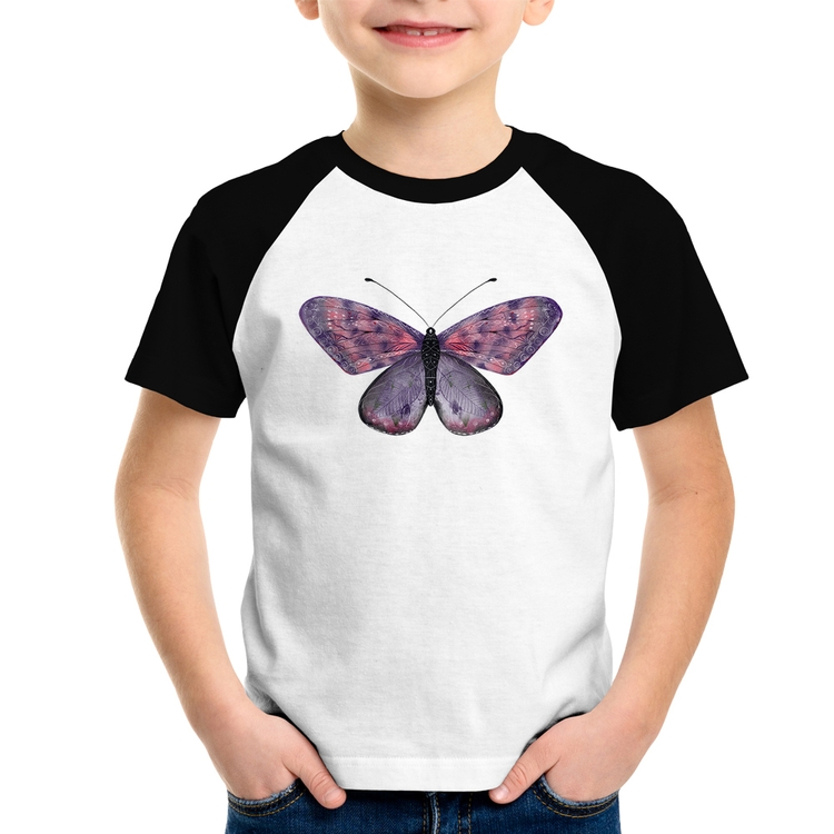Camiseta Raglan Infantil Borboleta Lilás
