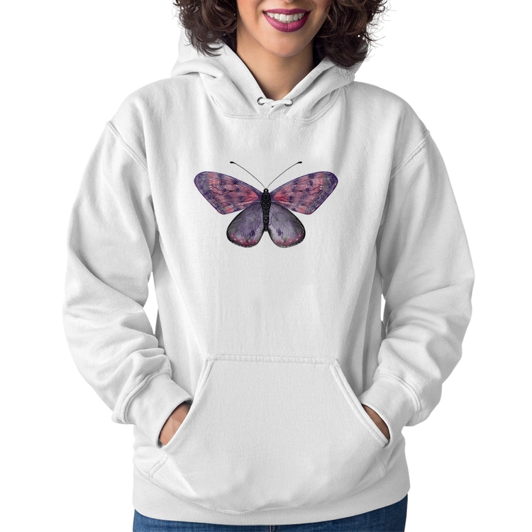 Moletom Feminino Borboleta Lilás - Branco