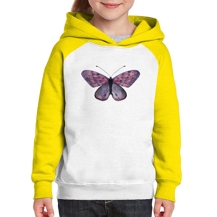 Moletom Infantil Borboleta Lilás - Branco/Amarelo