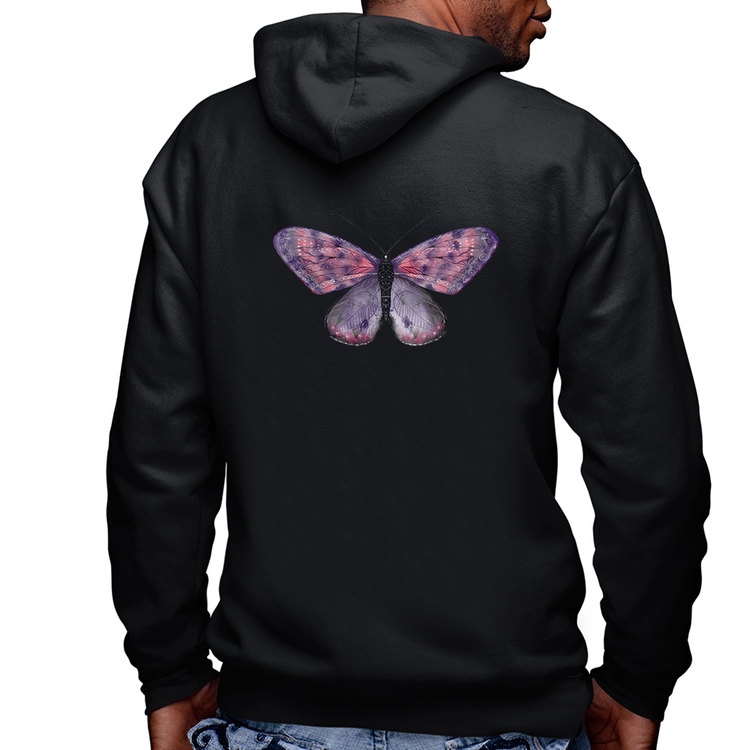 Blusa Moletom Borboleta Lilás Masculina com Capuz e Zíper