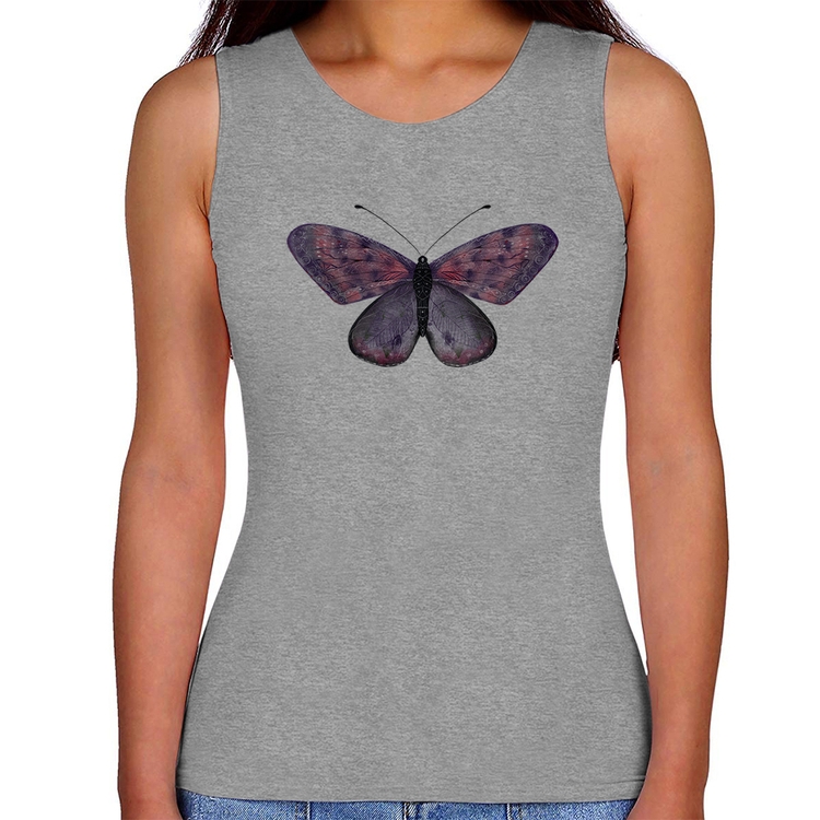 Regata Feminina Borboleta Lilás - Cinza