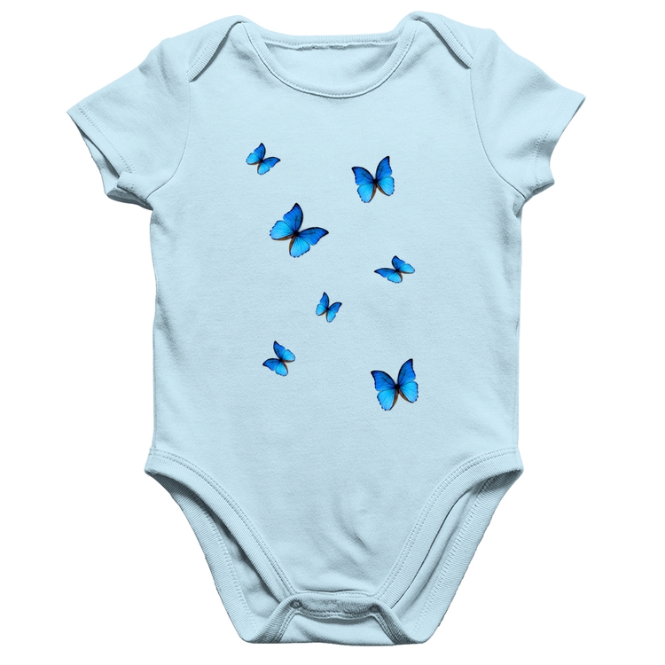 Body Bebê Algodão Borboletas Azuis - Azul Bebê