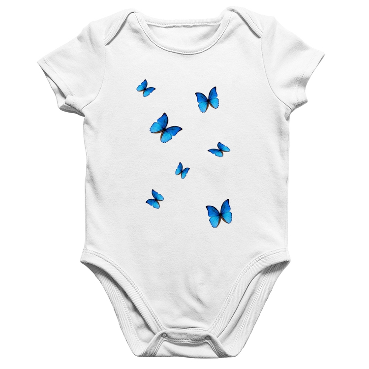 Body Bebê Algodão Borboletas Azuis - Branco