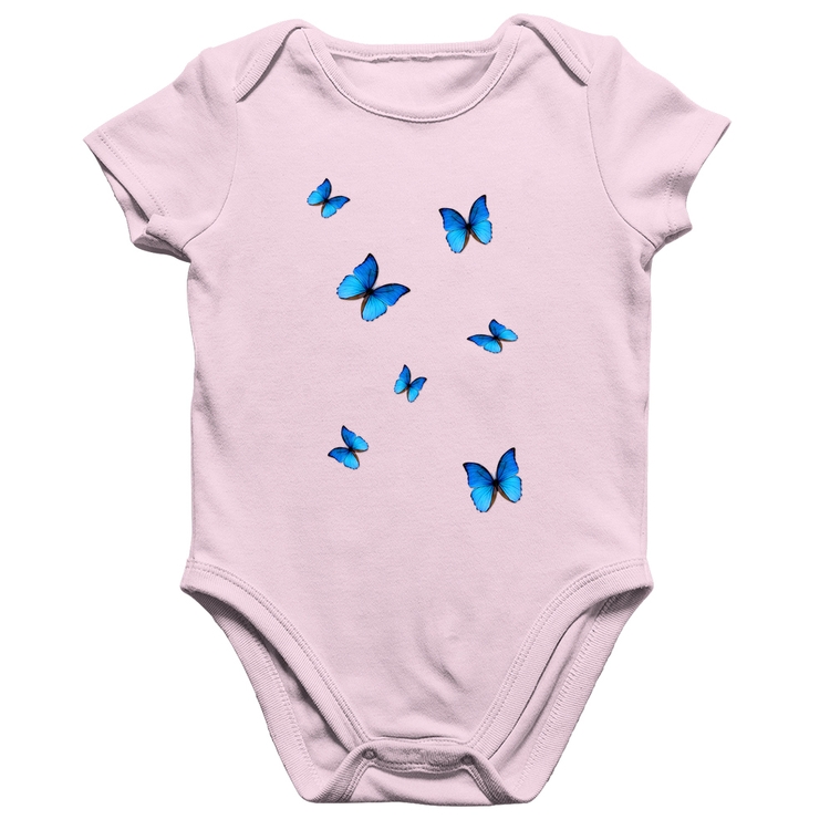 Body Bebê Algodão Borboletas Azuis - Rosa Bebê