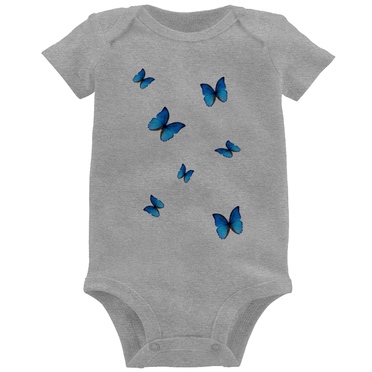 Body Bebê Borboletas Azuis - Cinza