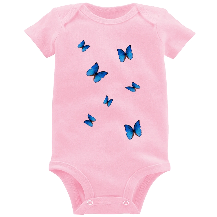 Body Bebê Borboletas Azuis - Rosa Bebê