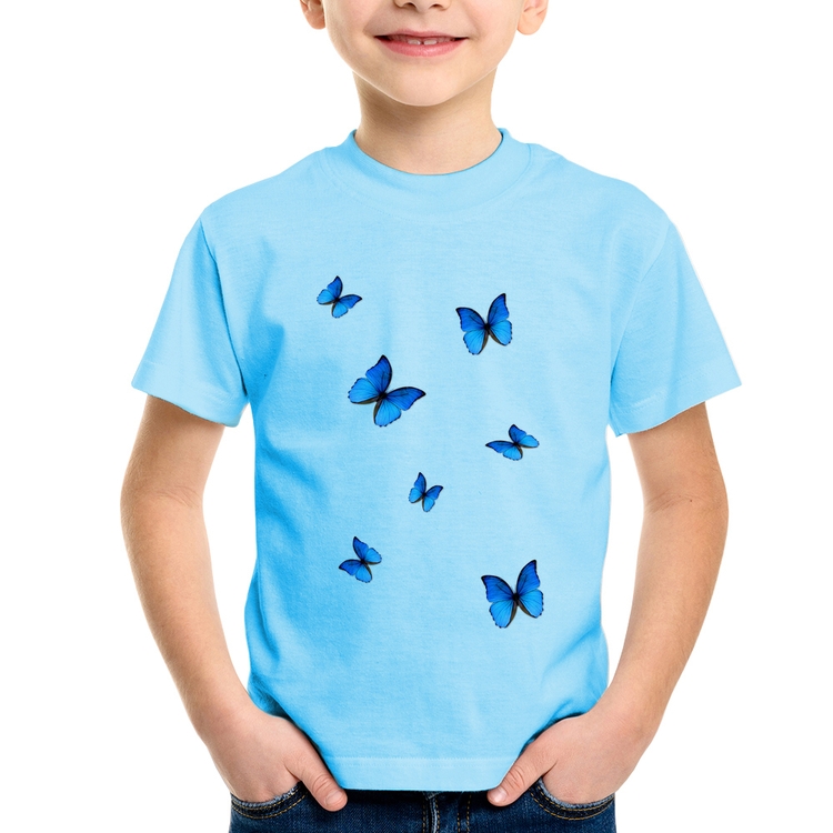 Camiseta Infantil Borboletas Azuis - Azul Bebê