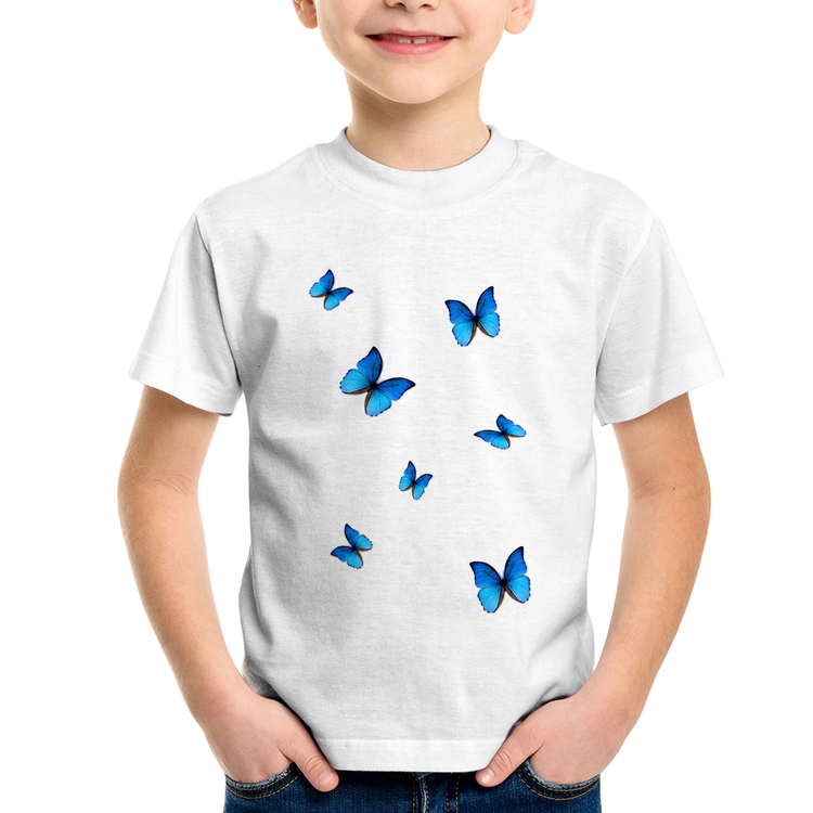 Camiseta Infantil Borboletas Azuis