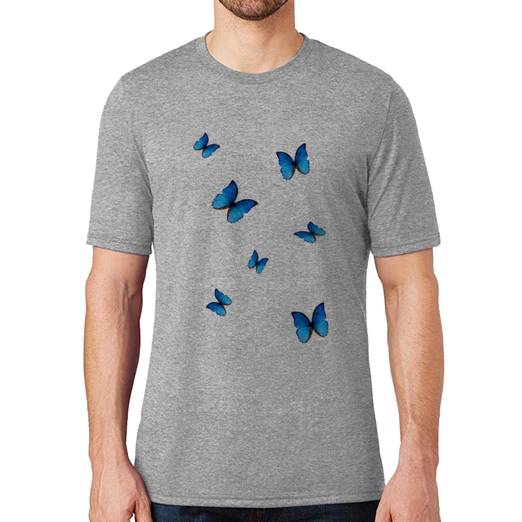 Camiseta Borboletas Azuis - Cinza