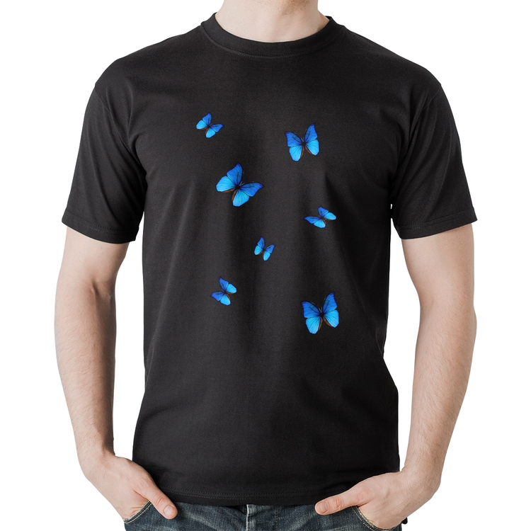 Camiseta Algodão Borboletas Azuis