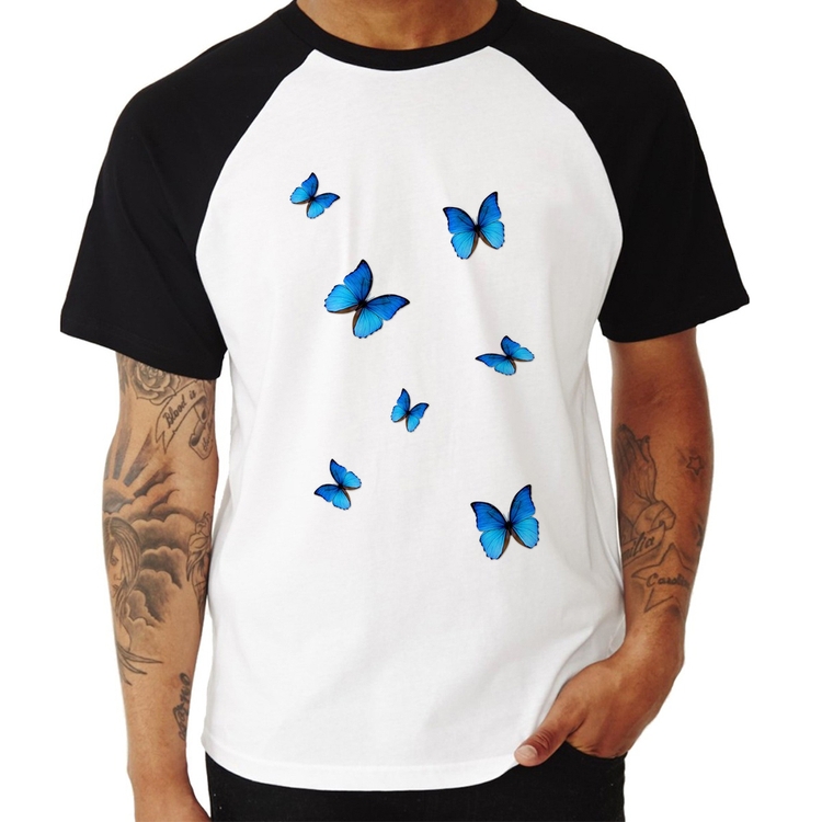 Camiseta Raglan Borboletas Azuis