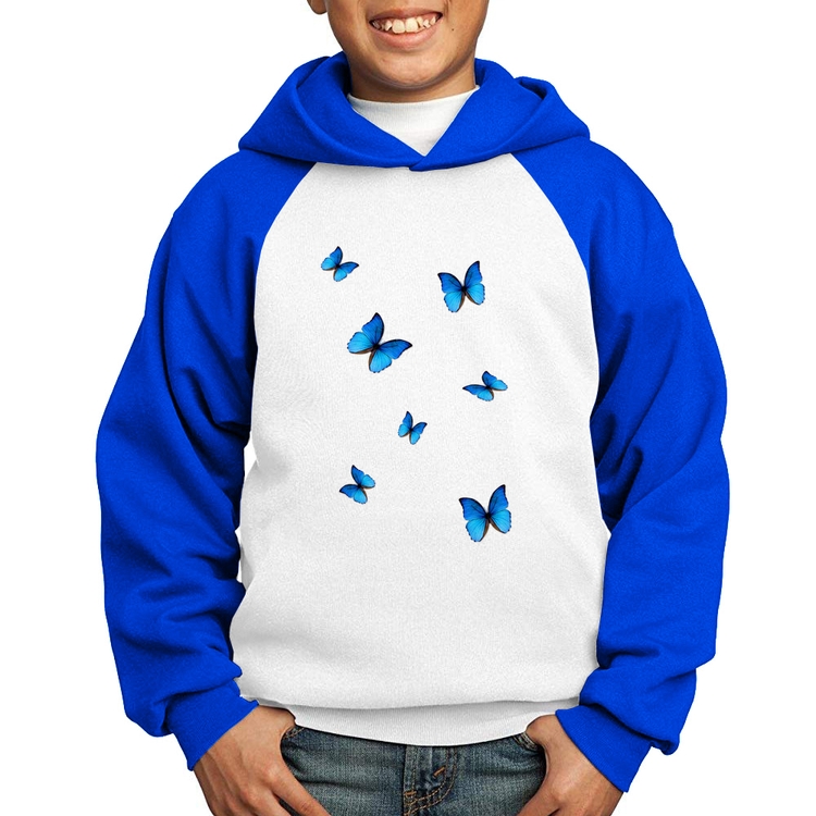 Moletom Infantil Borboletas Azuis - Branco/Azul