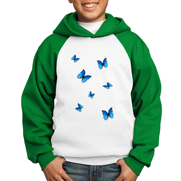 Moletom Infantil Borboletas Azuis - Branco/Verde