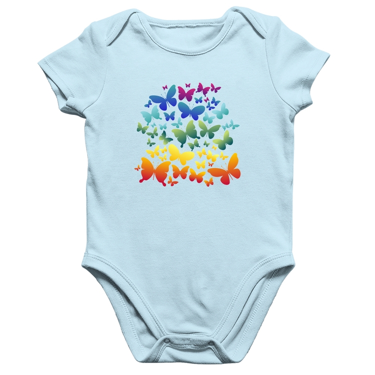 Body Bebê Algodão Borboletas Coloridas - Azul Bebê