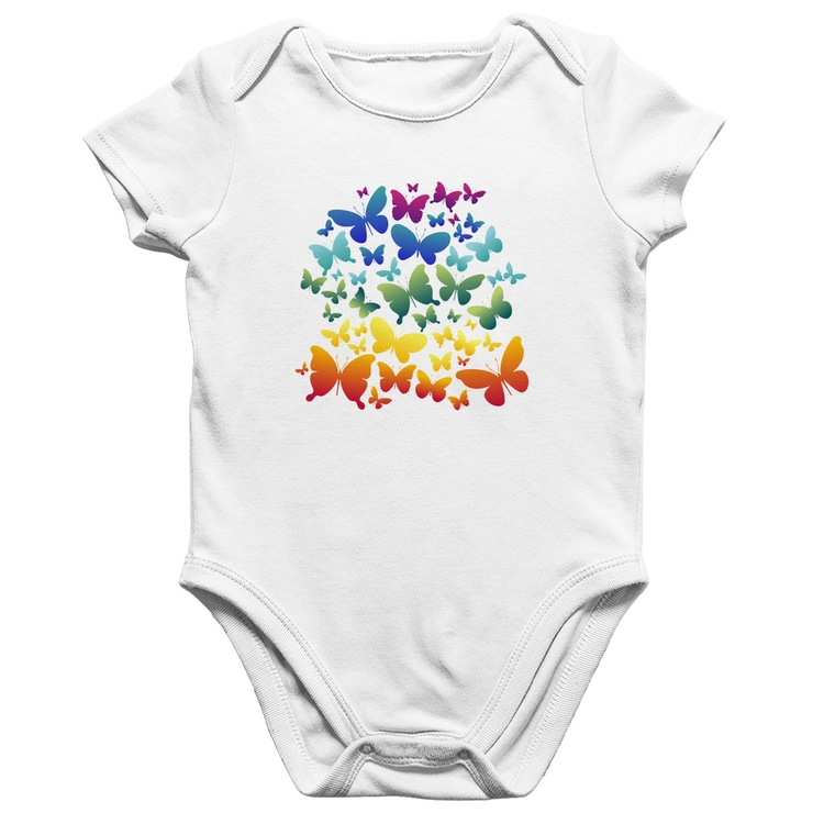 Body Bebê Algodão Borboletas Coloridas - Branco
