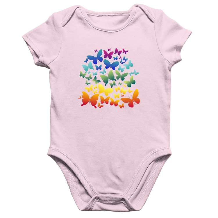 Body Bebê Algodão Borboletas Coloridas - Rosa Bebê