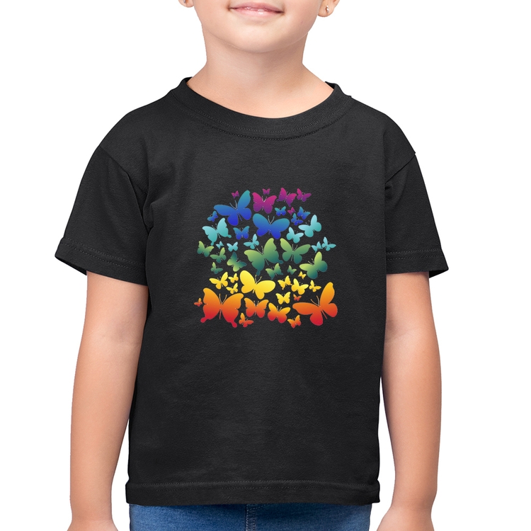Camiseta Algodão Infantil Borboletas Coloridas