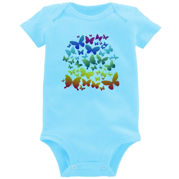 Body Bebê Borboletas Coloridas - Azul Bebê
