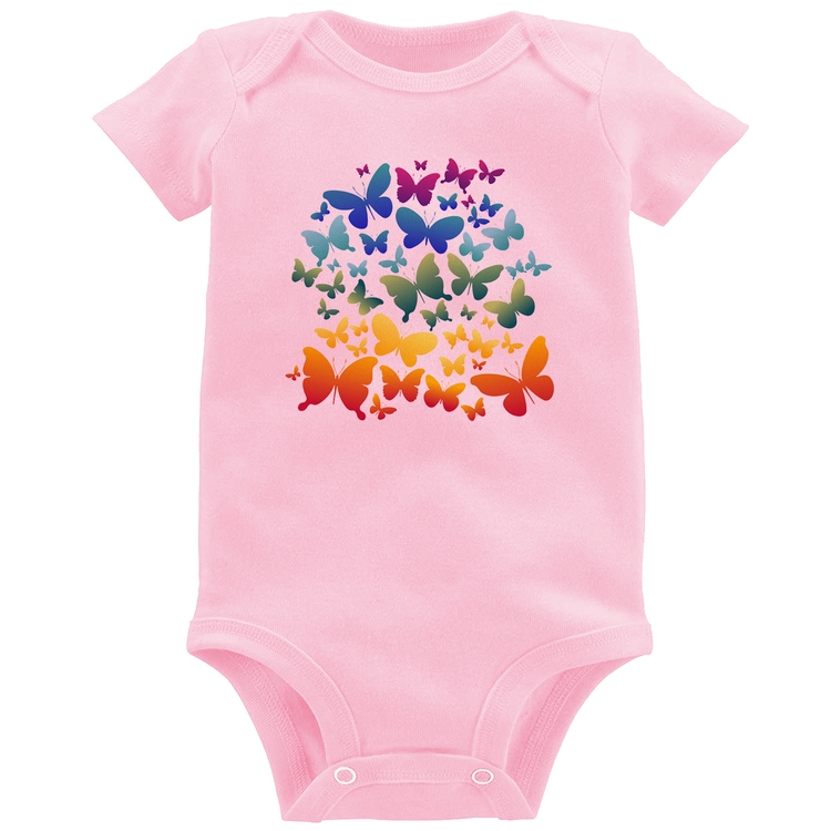 Body Bebê Borboletas Coloridas - Rosa Bebê