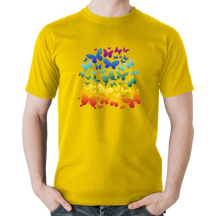 Camiseta Algodão Borboletas Coloridas - Amarela