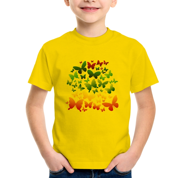 Camiseta Infantil Borboletas Coloridas - Amarela